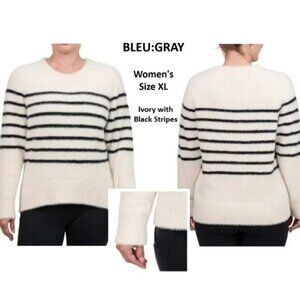 BLEU:GRAY Sweater Ivory & Black Women's Long Sleeve Eyelash Knit Crewneck Sz XL